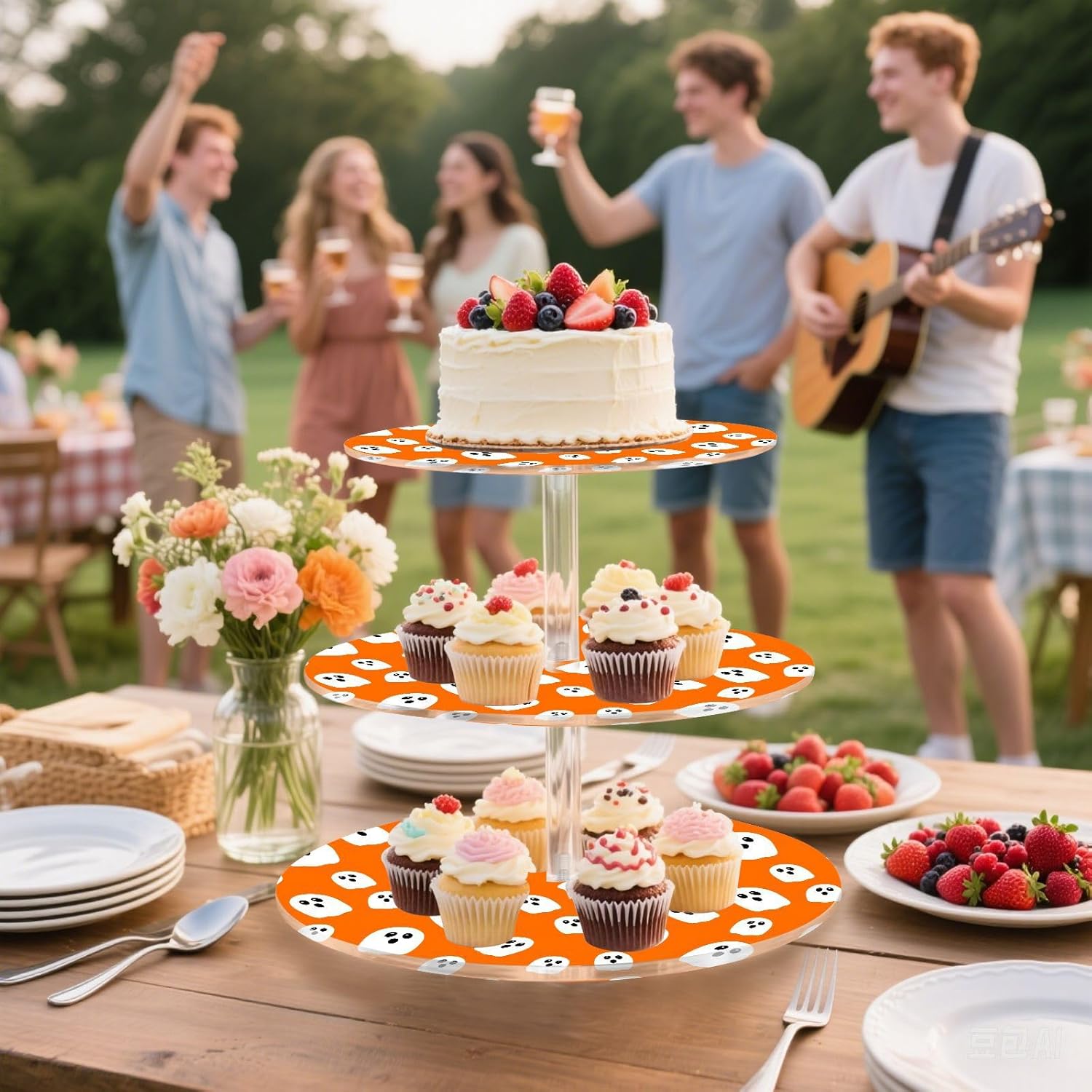 Ghost 3 Tier Acrylic Cupcake Stand, Cupcake Stand for 34 Cupcakes for Weddings, Christmas,Holidays,Parties,Birthday,Printed Cupcake Tower 23300026