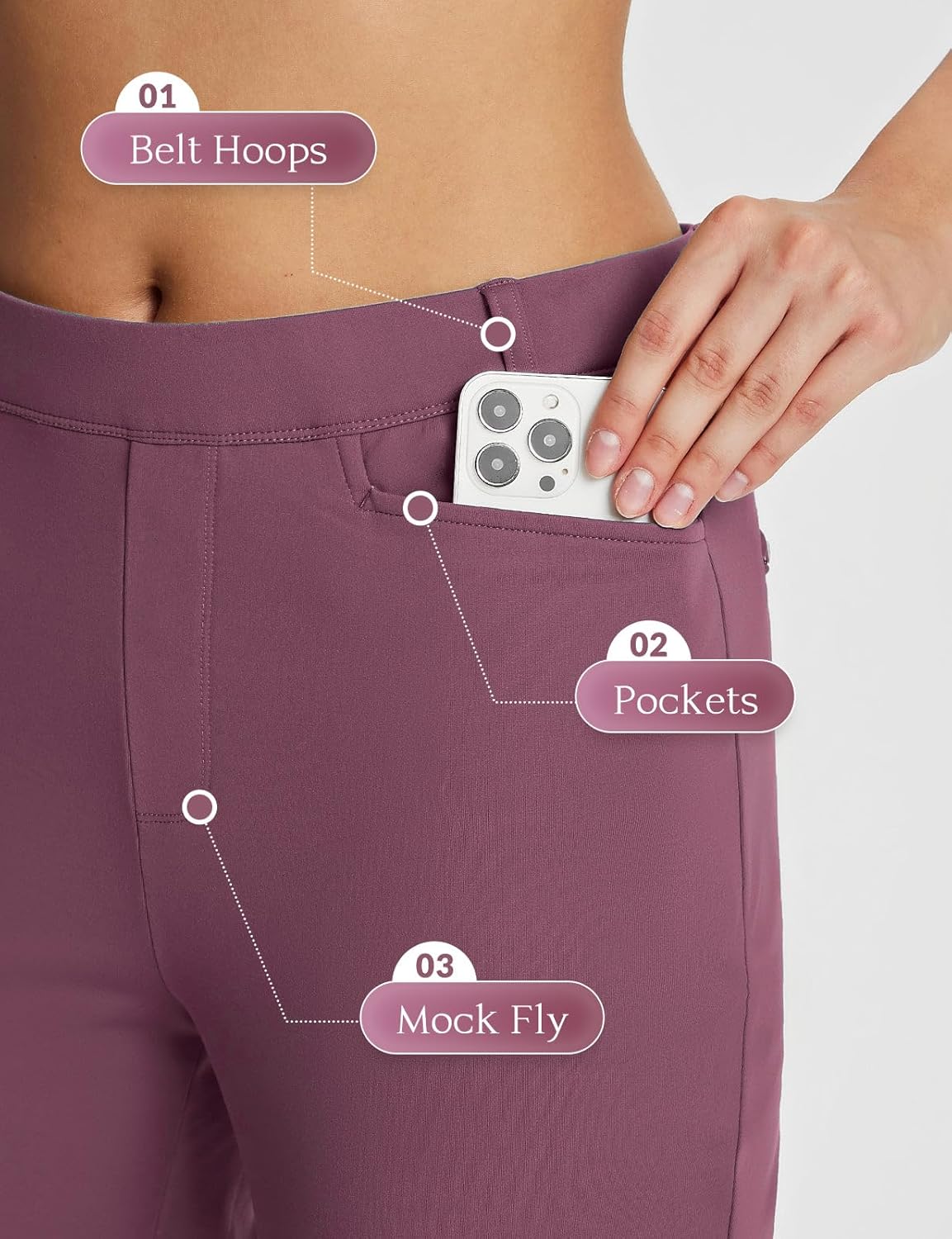 baleaf Women's Golf Pant Winter Fleece Lined Pants with Belt Loops Pockets Travel Work Casual - Image 4