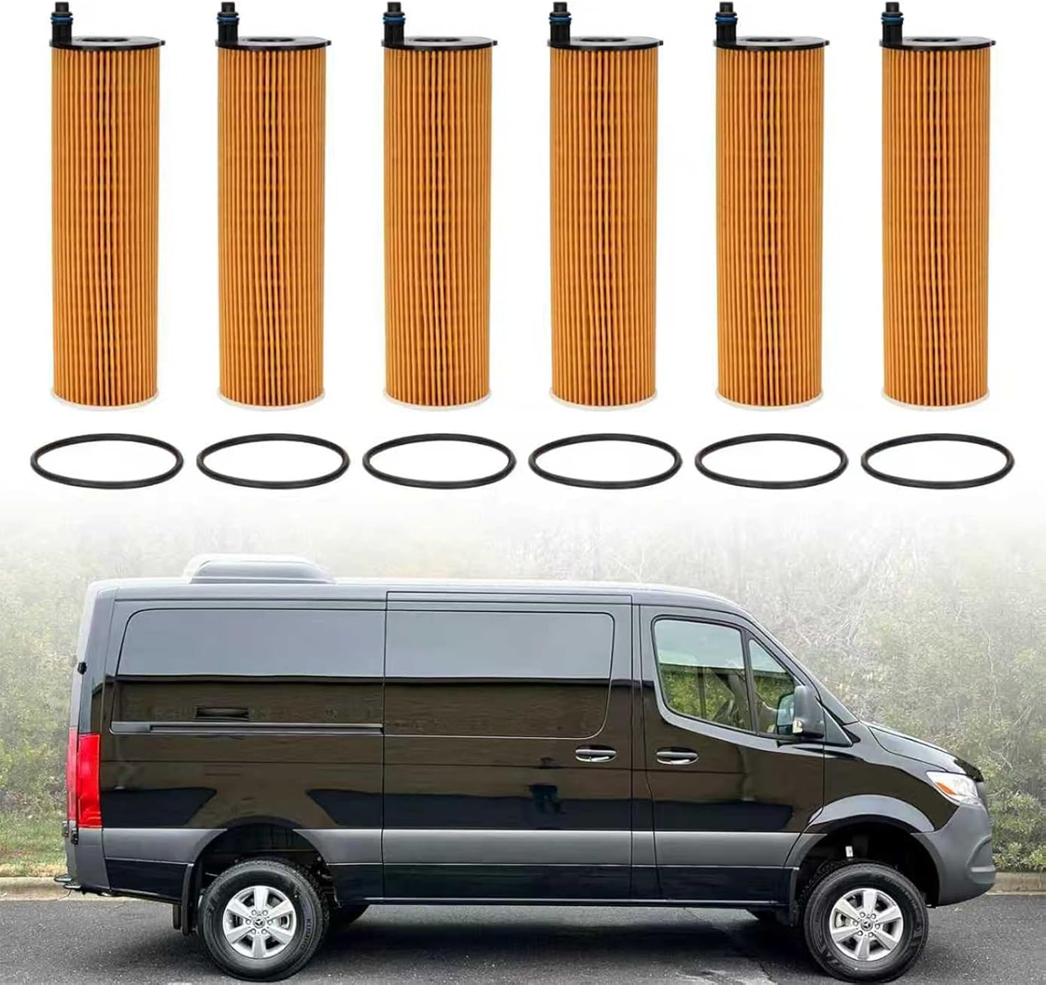 6 Pcs Engine Oil Filter Kit Compatible with Mercedes-Benz Sprinter 2500 3500 3500XD 2023 2024 Repalces 6541801100, A6541801100