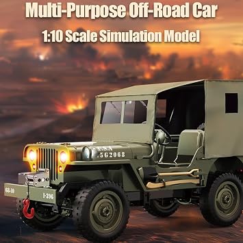 RC Crawlers, 1:10 Scale New Upgrades D888 Willys Military Jeep, 2.4Ghz 4WD Off Road Rock Crawler Vehicle with Lights All Terrain Electric RC Jeep Toy for Adult Teens