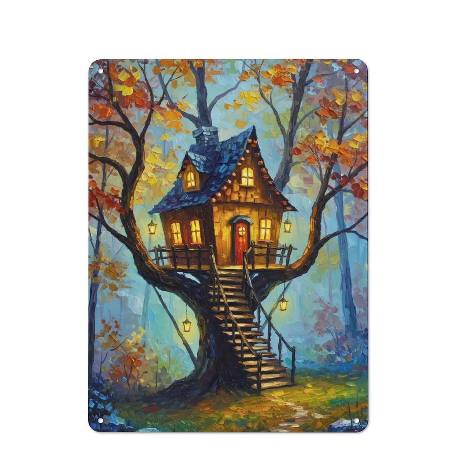 Junmoney Enchanted Treehouse 40X30cm Retro Metal Plaque With For Kitchen Or Home Bar, For Garage, Workshop And Man Cave Decoration