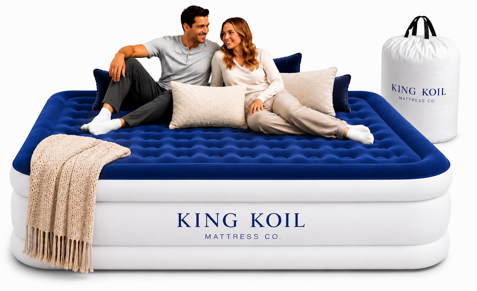 King Koil 16" Full Air Mattress with Built-in High-Speed Pump - CNN Underscored Top Pick, Sleeps Like a Real Bed, Inflates in 2 Minutes, 600 lb Capacity for Guests, Camping, Home, 1-Year Warranty