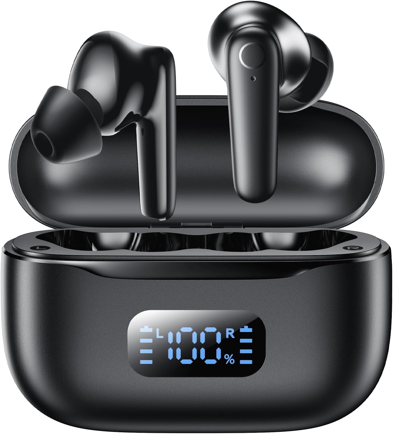 kurdene LED Display Wireless Earbuds Bluetooth 5.4 in Ear Headphones 48H | Deep Bass Sound,10mm Clear Calls,Lightweight Secure Fit for Work, Commute, Gaming, Running Black