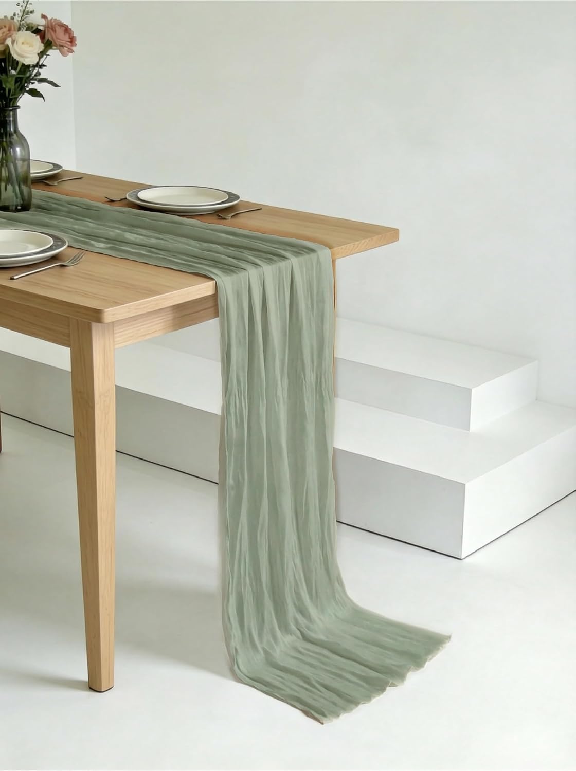 10 Pack Sage Green Cheesecloth Table Runner 17×120 Inch Gauze 10 FT Long Cheese Cloth Table Runners for Bridal Wedding Party Baby Shower Holiday Birthday Home Easter Decor