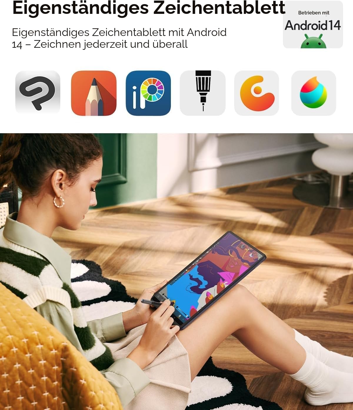 XPPen Grafiktablett, freistehend, Grafiktablett mit 12 Zoll (30,5 cm), Auflösung 2K, Farbbereich 77% NTSC, 109% sRGB, 82% Adobe RGB