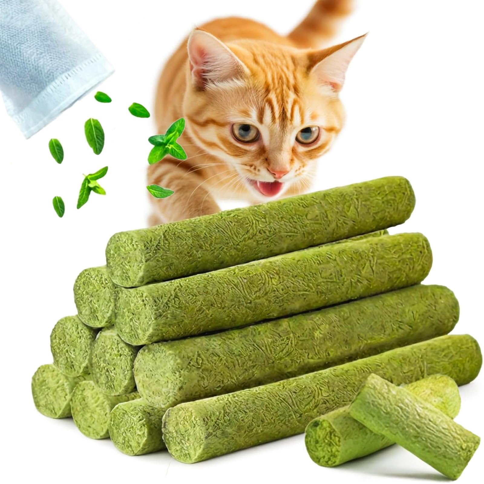 Grembeb 90g/3.17oz Cats Treat Cat Grass Teething Stick Kitten Toy Catnip Toys for Hairball Removal Freeze Dried Chew for Indoor Kitty Lickable Edible Snack