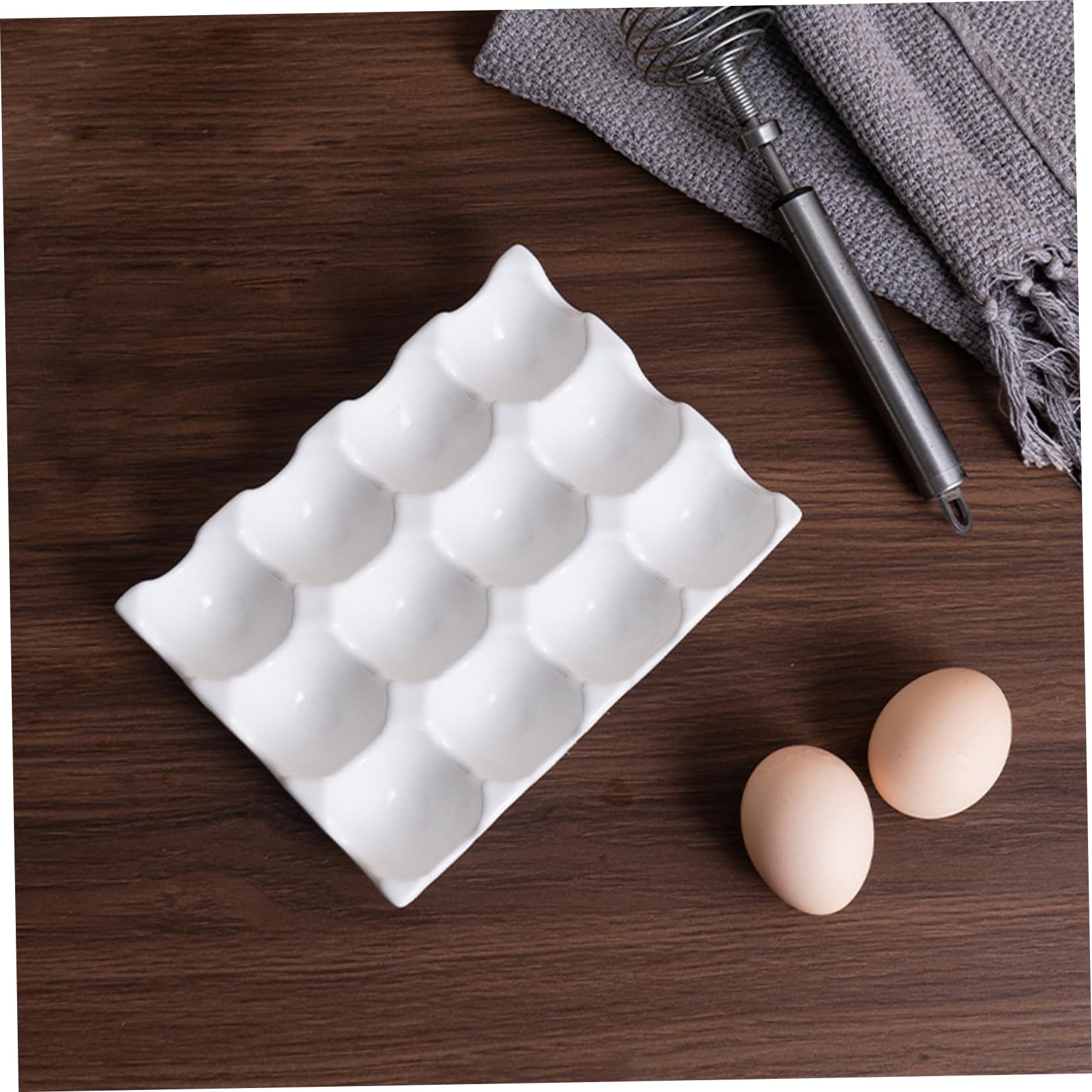 Huevera de cerámica resistente al calor para 12 tazas bandeja decorativa fácil de limpiar para encimera cocina y refrigerador.