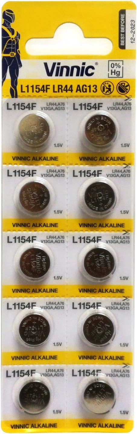 Starlet24 Vinnic Premium Button Cell Batteries 10x AG13, 357, SR44, LR44, A76, 1154