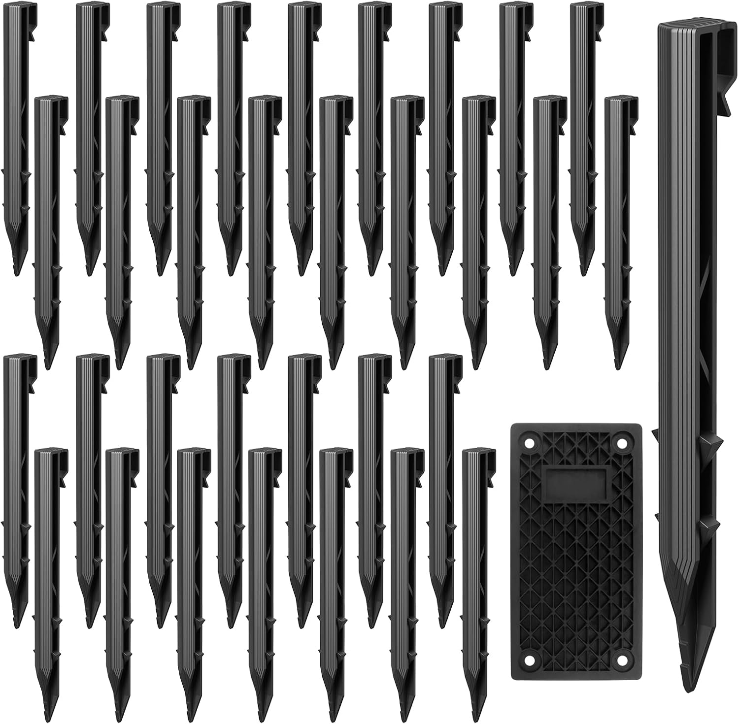 48 Pack Plastic Landscape Edging Anchoring Stakes, 9.8 Inch Heavy Duty Spikes with Plastic Panel for Terrace, Garden Lawn Yard Stakes for Paver Edging Weed Barrier, Black