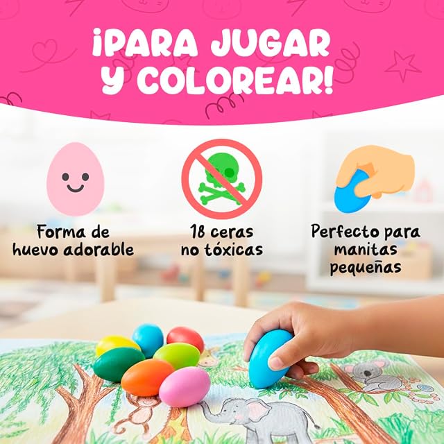 Foto 3 de 7 de Crayones Forma Huevo con Agarre de Palma, 12 Piezas, No Tóxicos y Lavables