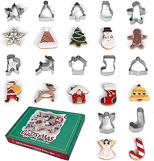 Christmas Cookie Cutter Set of 12, Stainless Steel Christmas Cookie Molds For Baking Biscuits -Christmas Tree, Gingerbread Man, Snowflake, Snowman Shapes For Favorite Holiday Baking (Green Gift Box)
