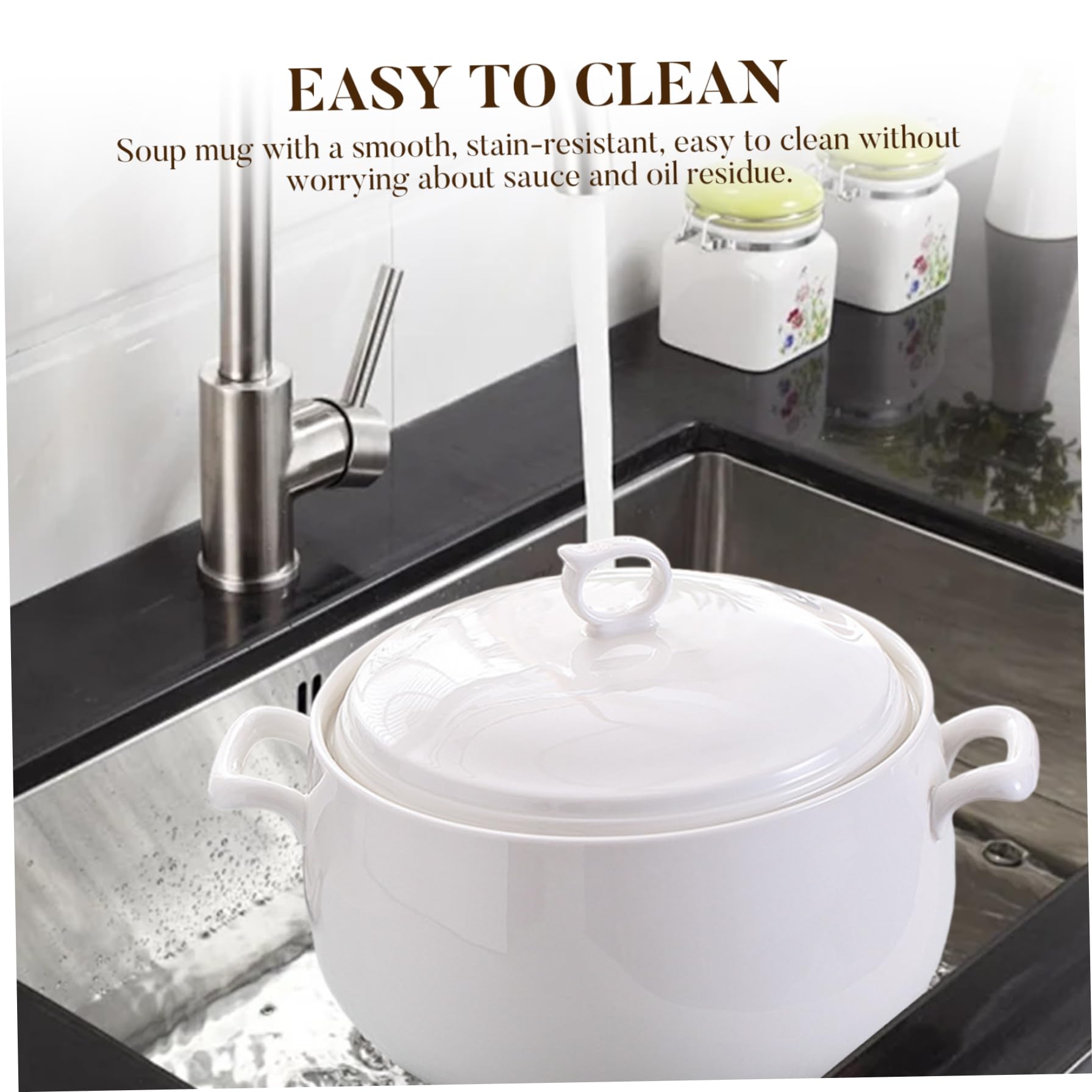 Sopa Tureen 3000 ml de cerámica redonda para servir tazones con tapas de sopa resistentes al calor con manijas de microondas seguros para la cocina del hogar del restaurante, decoraciones de Hallowee