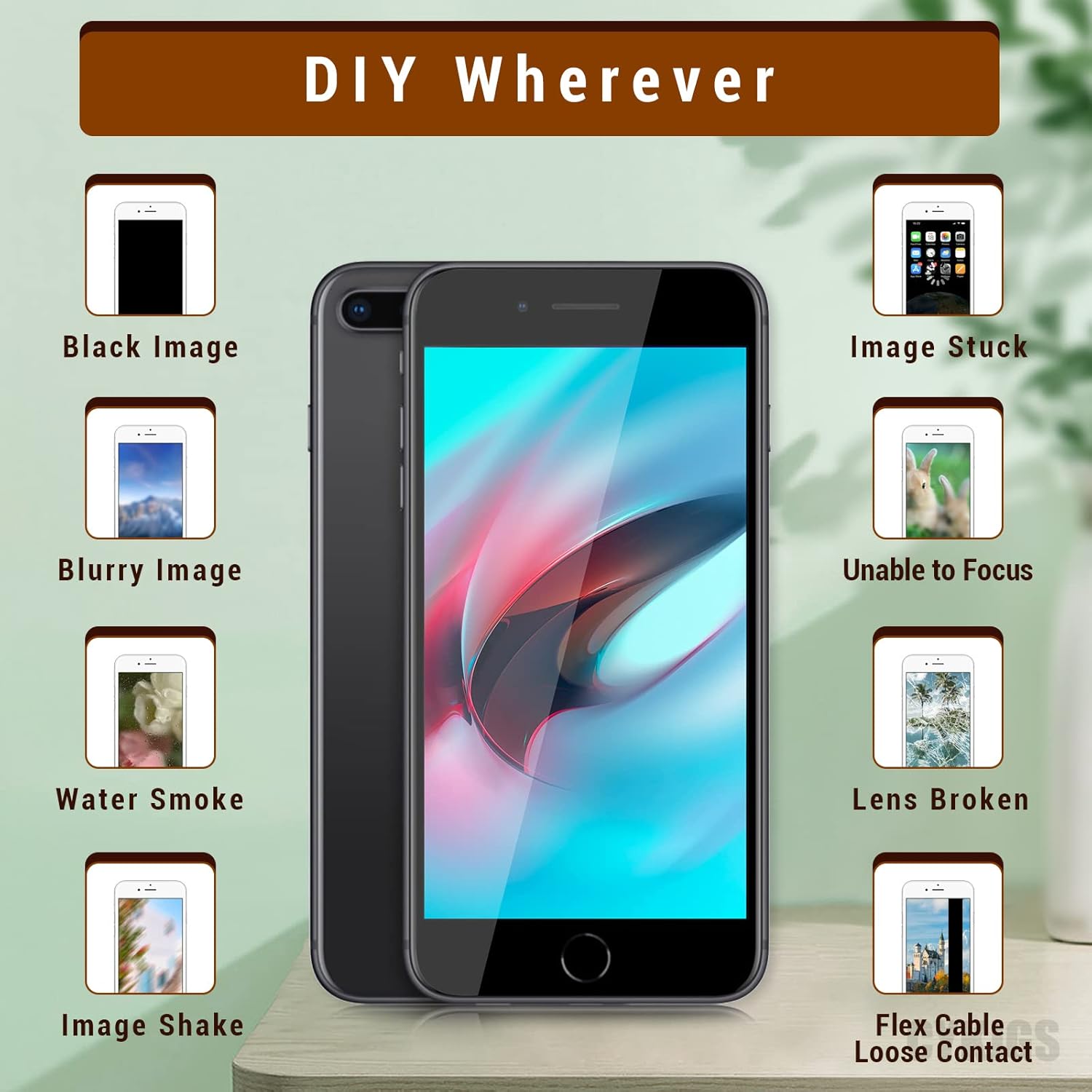 for iPhone 8 Plus Main Rear Back Camera Replacement OEM Part New 12MP HD Video HDR Photo Lens Module 4K Video with Flex Cable Digital Zoom Image Repair Assemble Fix Tools Kit A1864 A1897 A1898