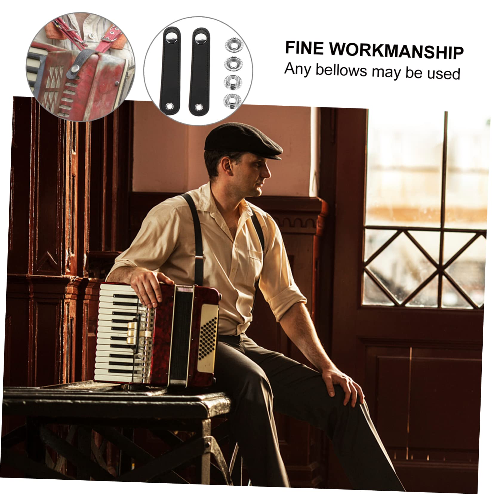 TOGEVAL Accordion Buckle Belt 10cm Replacement Durable Leather for Bass Accordion