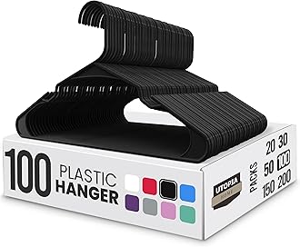 Utopia Home Plastic Hangers 100 Pack - Perfect Space Saving Clothes Hanger - Durable and Strong - Perfect Closet Organizers with Shoulder Grooves (Black)