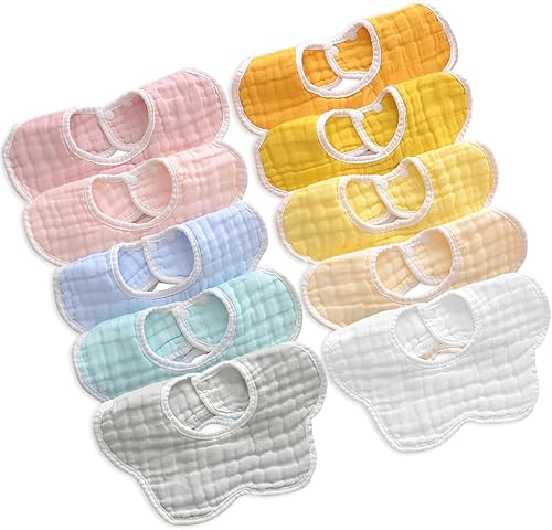 Miniatura 14 de Baberos de muselina para bebé niña niño para babeo y dentición, paquete de 10 Lemon Yellow,Beige,Azul,Rojo oscuro,Beige claro,Varios