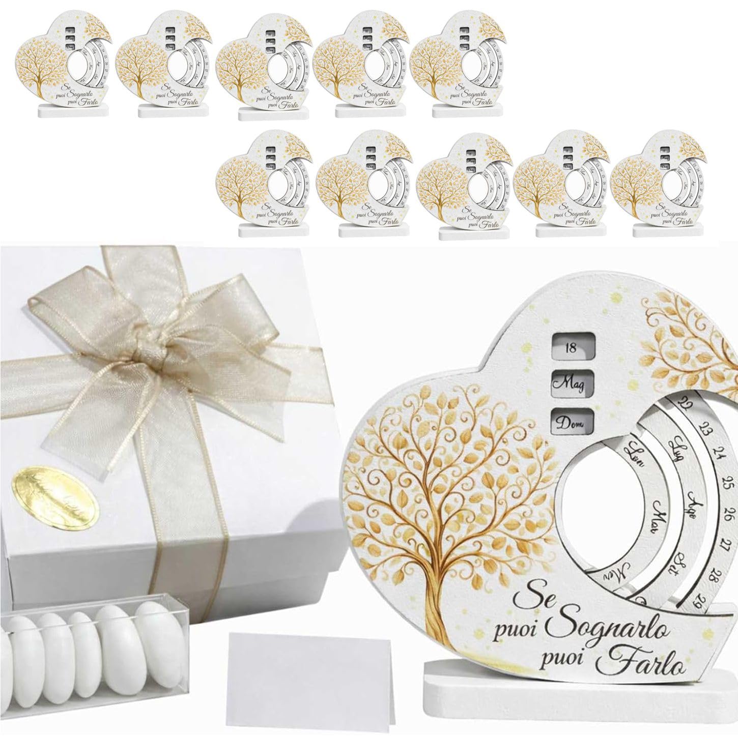 Regalami Set 10 Bomboniere Calendario Perpetuo Albero della Vita – Calendario Infinito con Ruote Girevoli 12x12 cm – Bomboniera Completa (10, Rotondo)