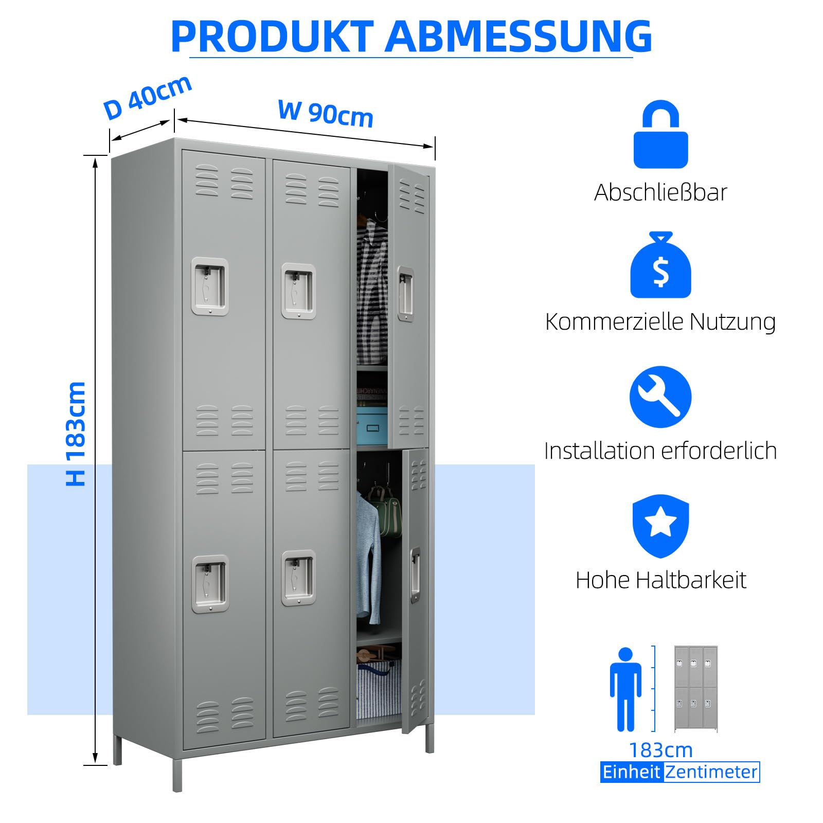 SUPEER Armoire à casiers verrouillables en métal avec 6 compartiments, armoire en métal avec fentes d'aération pour employés, gymnase, école, bureau (gris clair)