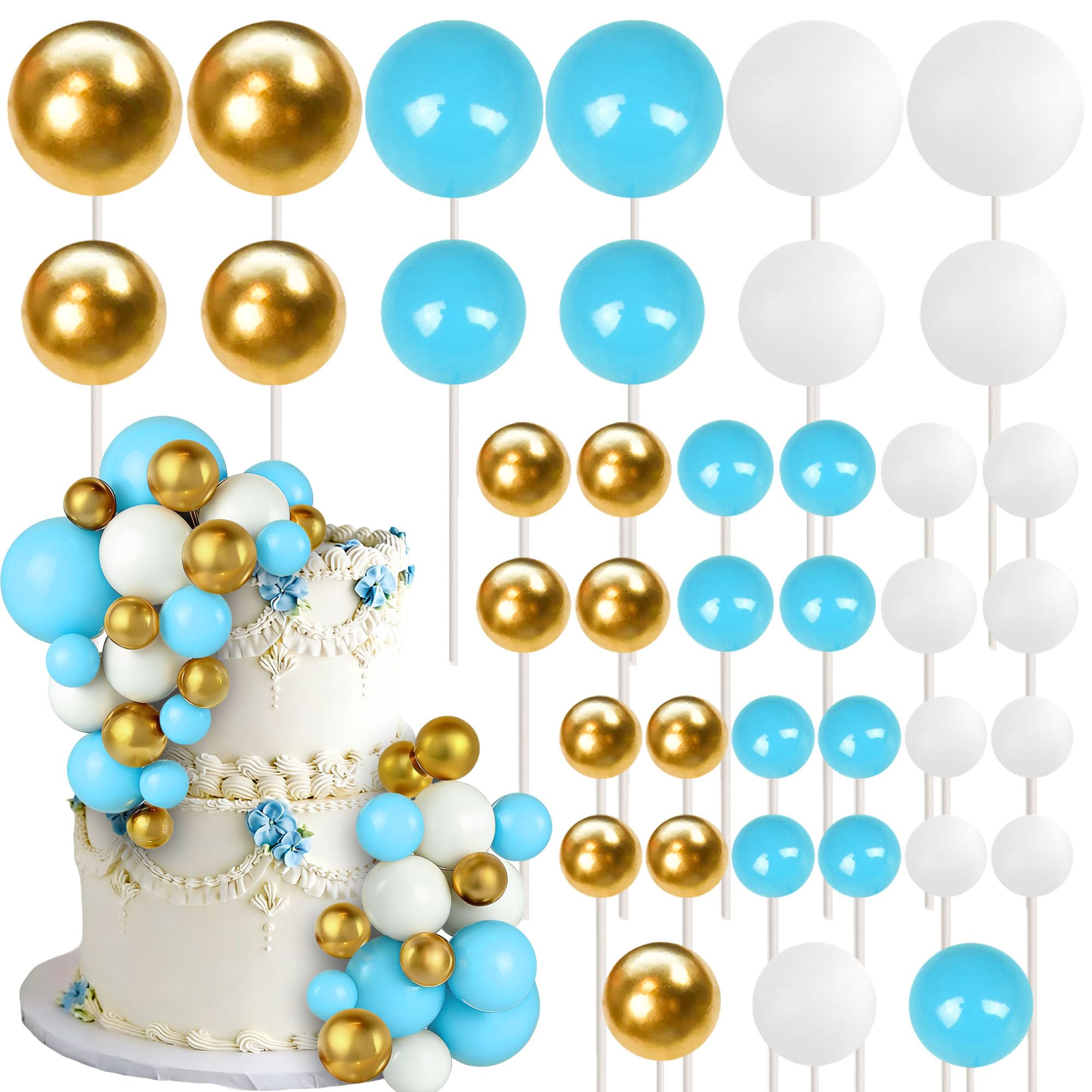 SYKYCTCY 75 Pack Balls Cake Toppers Balloon Cake Topper Ball Cake Picks Foam Ball Shaped Cupcake Toppers Mini Balloons Cake Decorations for Wedding Enaggement Bridal Shower Birthday Party Supplies