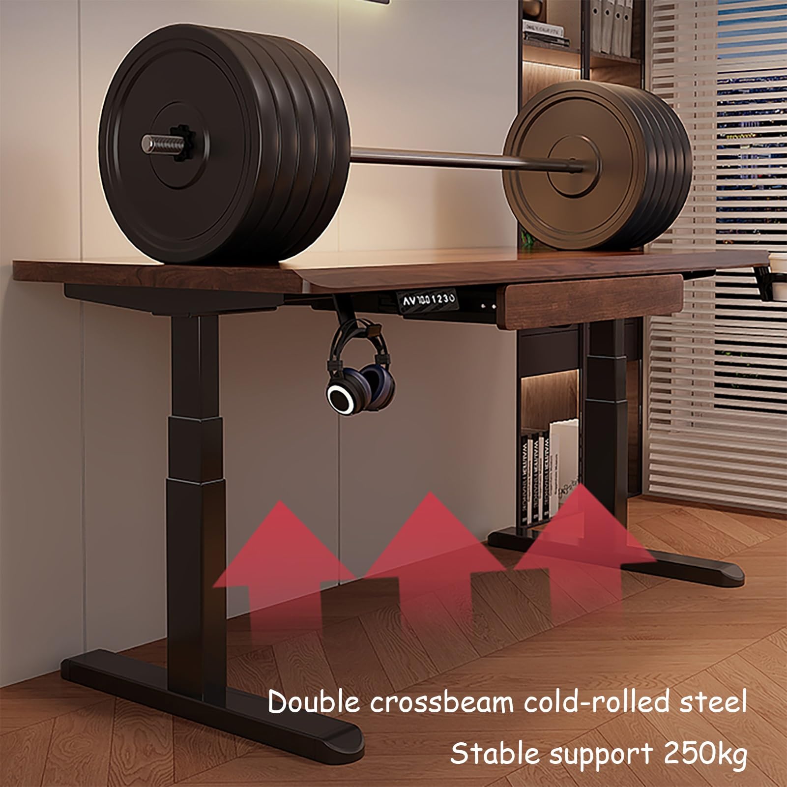 Verstellbarer Standi-Schreibtisch mit Stahlbeinen, 250 kg, Heimbüro-Schreibtisch, schwarz, 120 x 60 cm, für gesündere Arbeit
