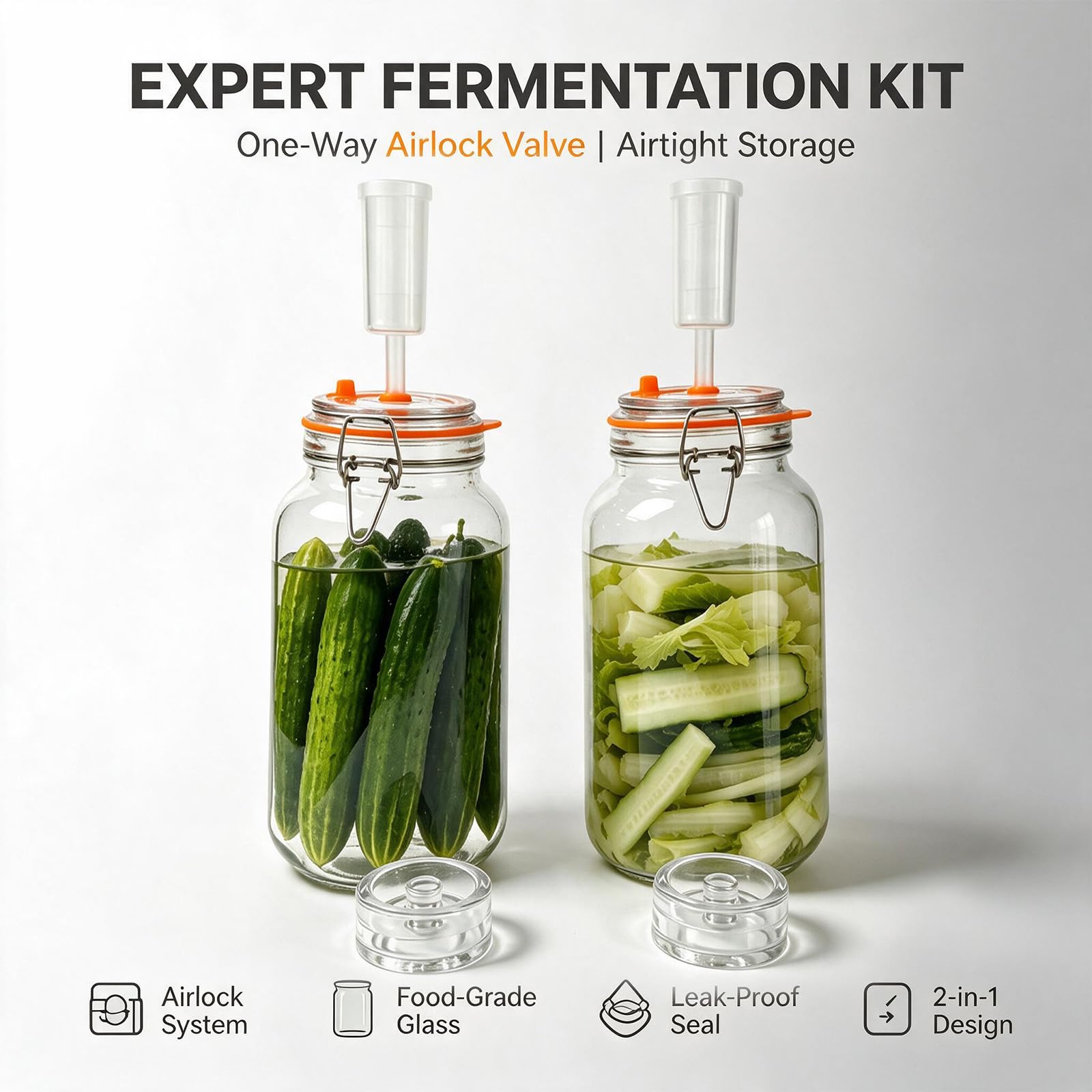 FARYODI Barattoli per fermentazione da 2 l, confezione da 2 pezzi, con fermentazione e peso, per crauti, kimchi, kombucha e sottaceti (1,8 l)