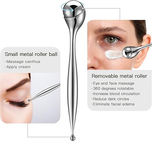 Miniatura 10 de LISAPACK Varita de rodillo de crema de ojos de metal, masaje facial, masajeador facial para aplicador, reduce la hinchazón (oro rosa)