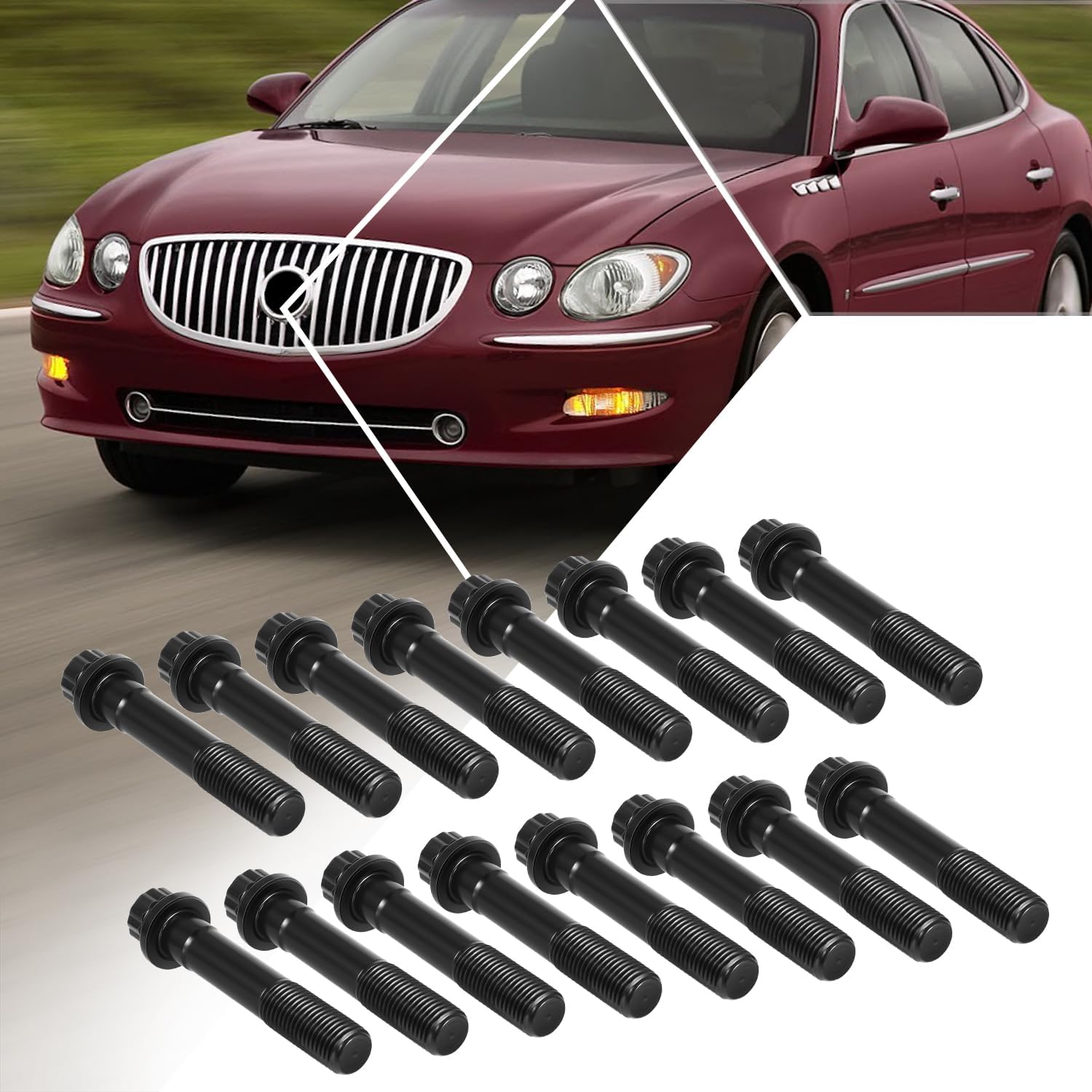 PM PERFORMOTOR Set of 16 Pcs Rod Bolts Set Compatible with Buick Cadillac Chevy GMC Hummer Isuzu Pontiac 4.8/5.3/6.0/6.2L Engines 1999-2014, 8740 Chromoly, Black