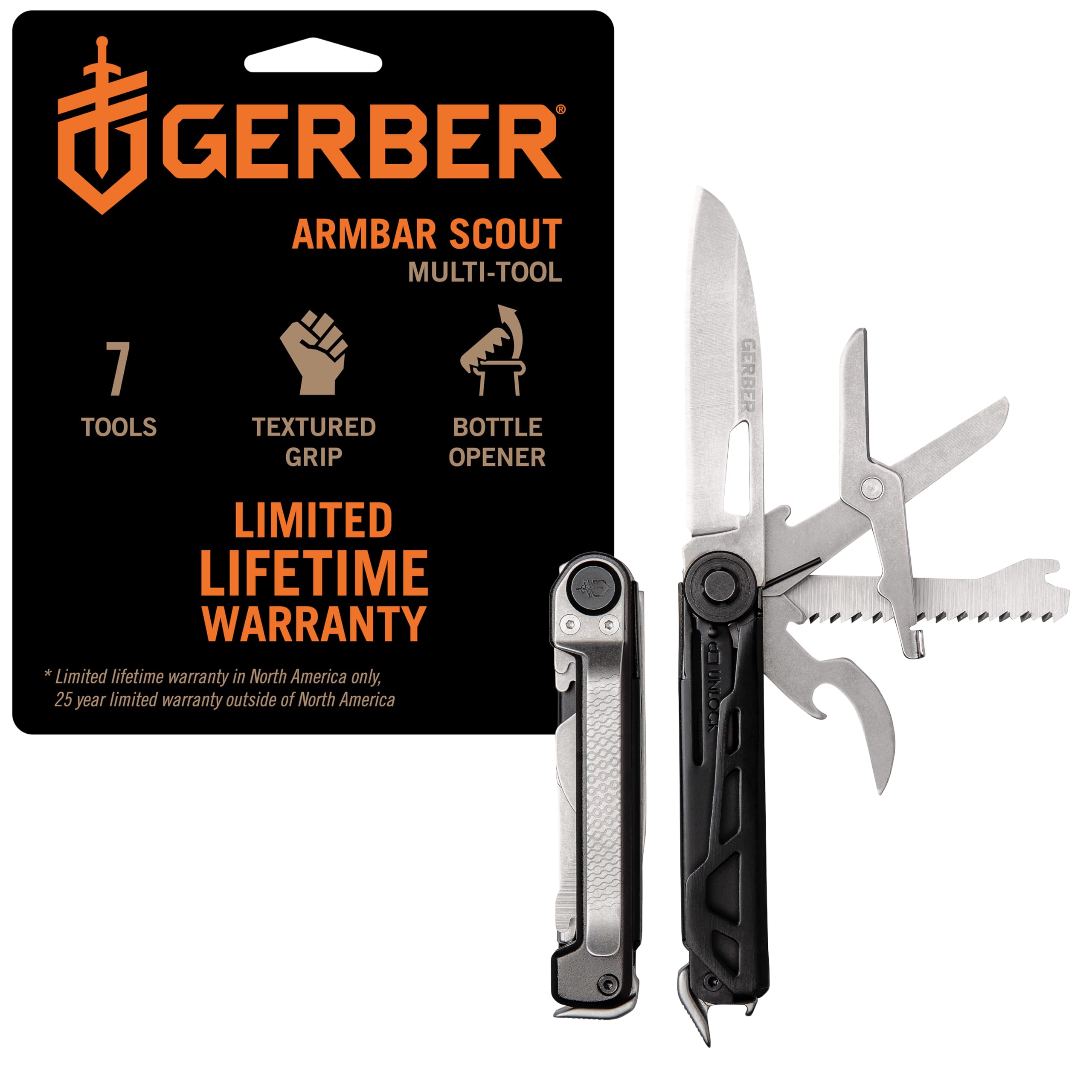 Gear Armbar Scout 7-in-1 Multi-tool - 2.5" Plain Edge Blade, Hammer, Scissor, Saw - EDC Gear and Equipment - Onyx