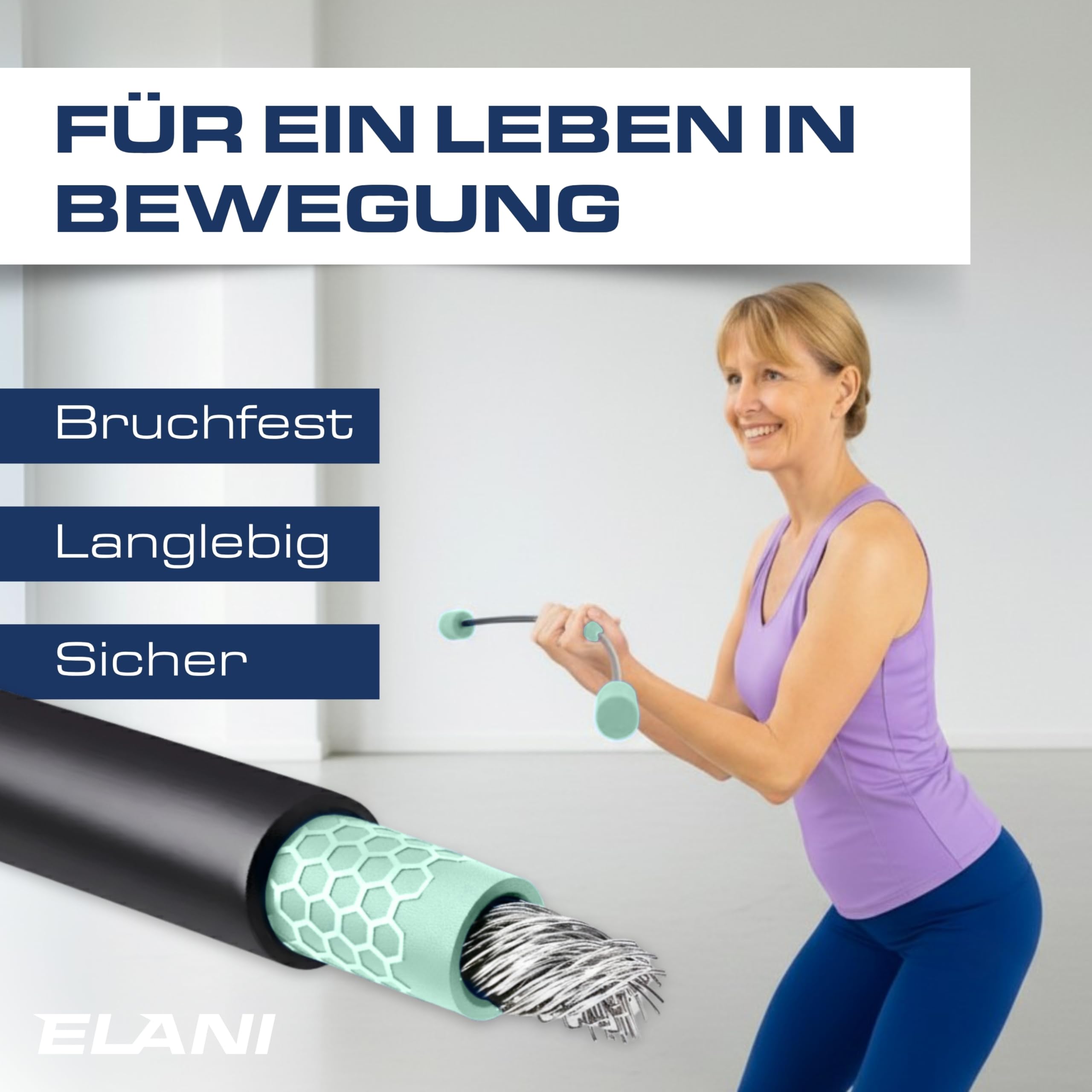 ELANI Schwingstab - Verstellbarer Widerstand & ergonomischer Griff - hochbelastbarer Gymnastikstab, auch als Physiotherapie Zubehör, Swinging Sticks, Schwingstab Fitness Testsieger, Flex Stab