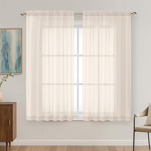 Miniatura 245 de OVZME 2 paneles de cortina traslúcidas para ventana, 96 pulgadas de largo, para dormitorio, diseño de bolsillo superior para cortinero, tratamiento