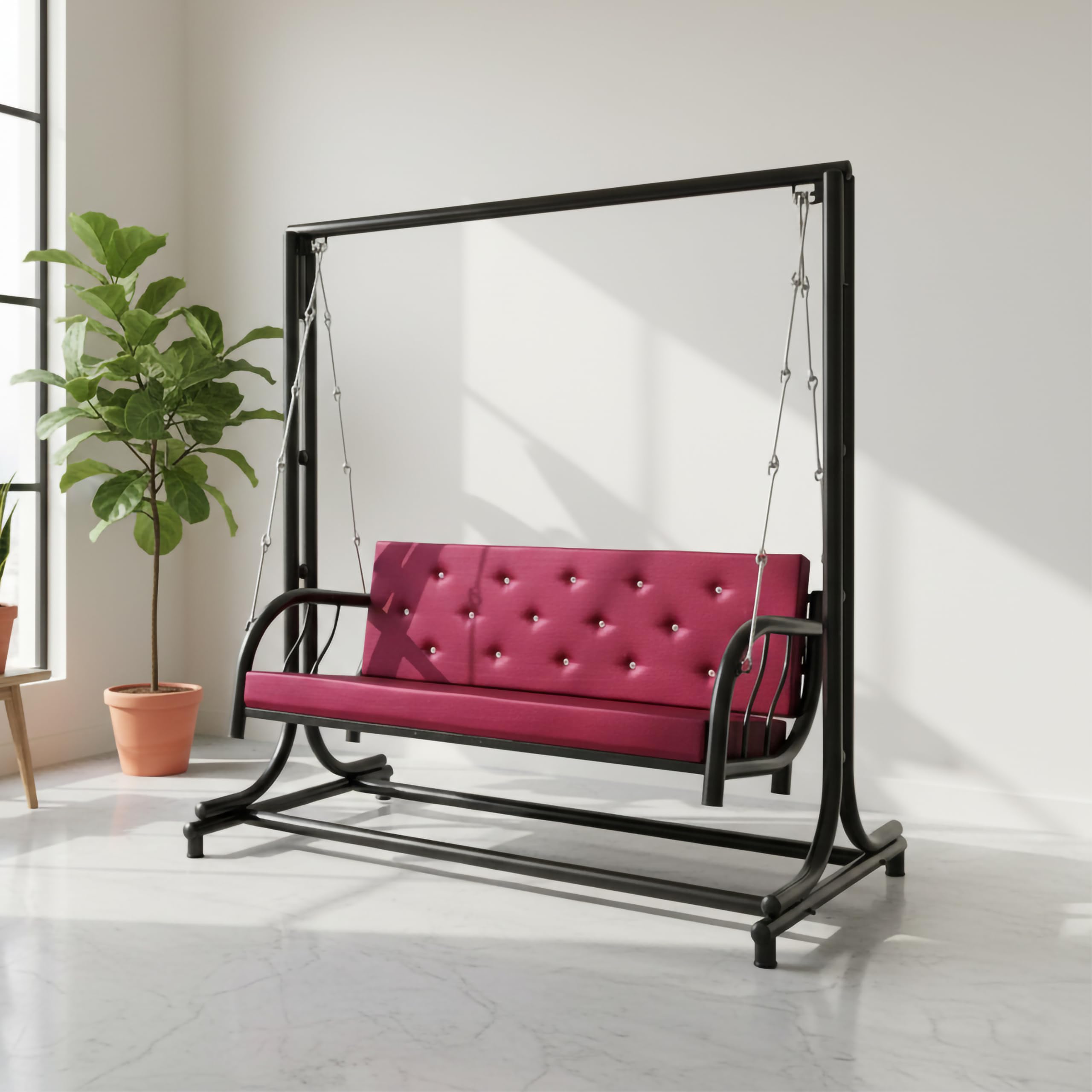 Jhula with Stand for Adults – Powder-Coated Metal Swing for Home, Living Room, Balcony & Terrace (Black, 3 Seater)-image-30