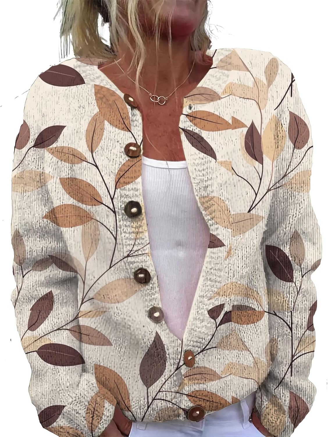 Womens Plus Size Print Cardigan Button Sweater Lightweight Casual Long Sleeve Winter Fall Sweater Tops