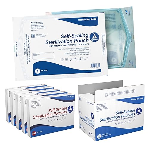 Dynarex Bolsas de esterilización Bolsas autosellantes para herramientas médicas, dentales, de tatuaje y de uñas Cubierta transparente teñida azul,
