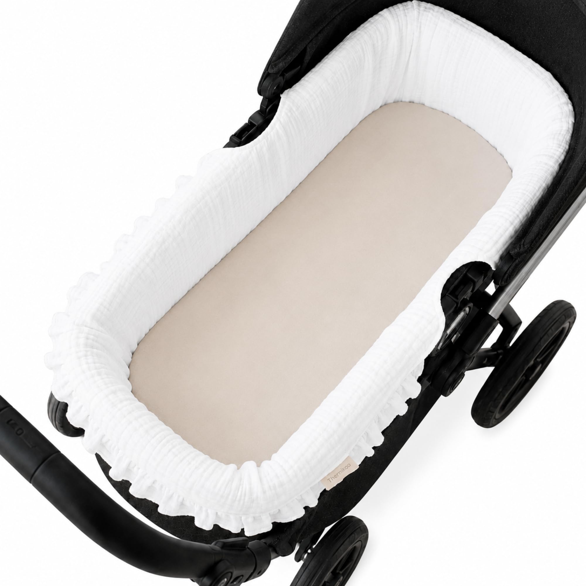 Thermikoa Housse de nacelle universelle pour bébé en bambou avec volants en coton respirant Intérieur effet nacelle plus propre et confortable