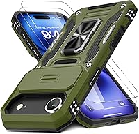 Vista 77 de DEERLAMN Funda para iPhone Air de 6.5 pulgadas con cubierta deslizante para cámara + protector de pantalla (2 paquetes), soporte de anillo giratorio
