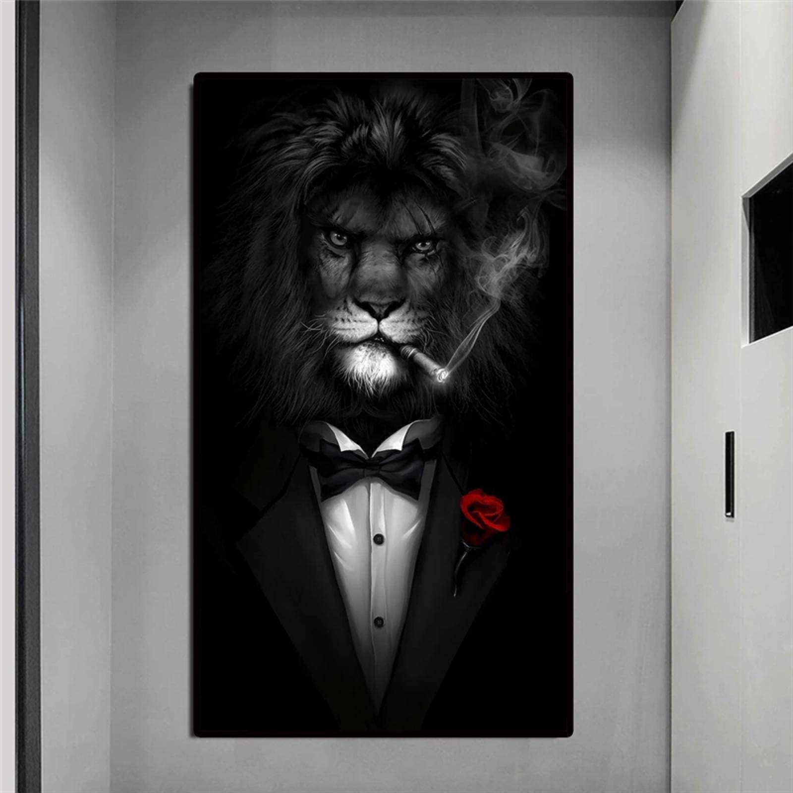 Amazon.com: Abstract Lion Smoking a Cigar Canvas Art Posters And Prints  Black Wild Lion in a Suit Canvas Paintings Wall Art Pictures  80x150cm(32x59in) x3 Unframed: Posters & Prints