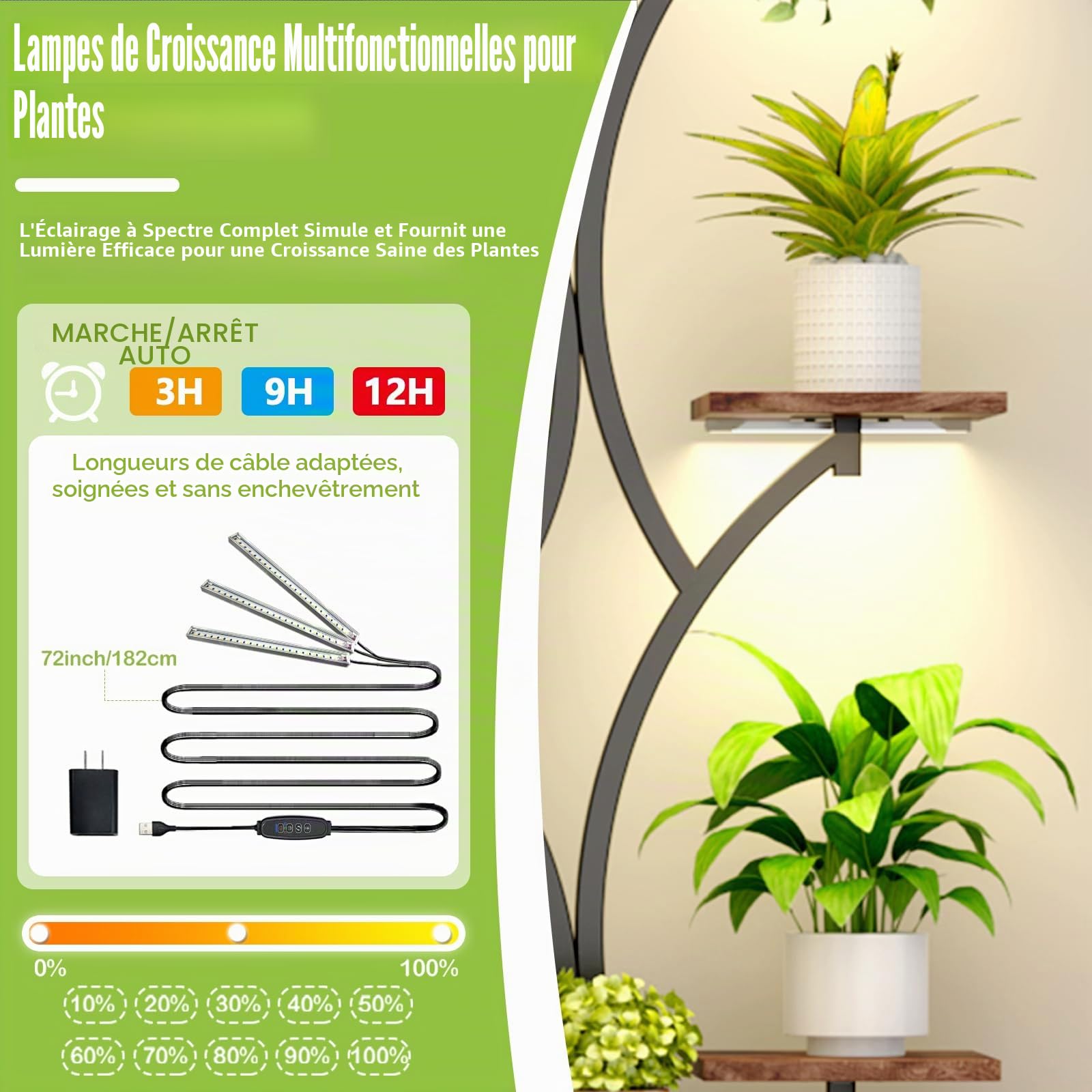 Support pour plantes d'intérieur avec lampes de croissance,étagère haute à 8 niveaux,160cm présentoir d'angle en métal pour fleurs support pour plantes pour terrasse