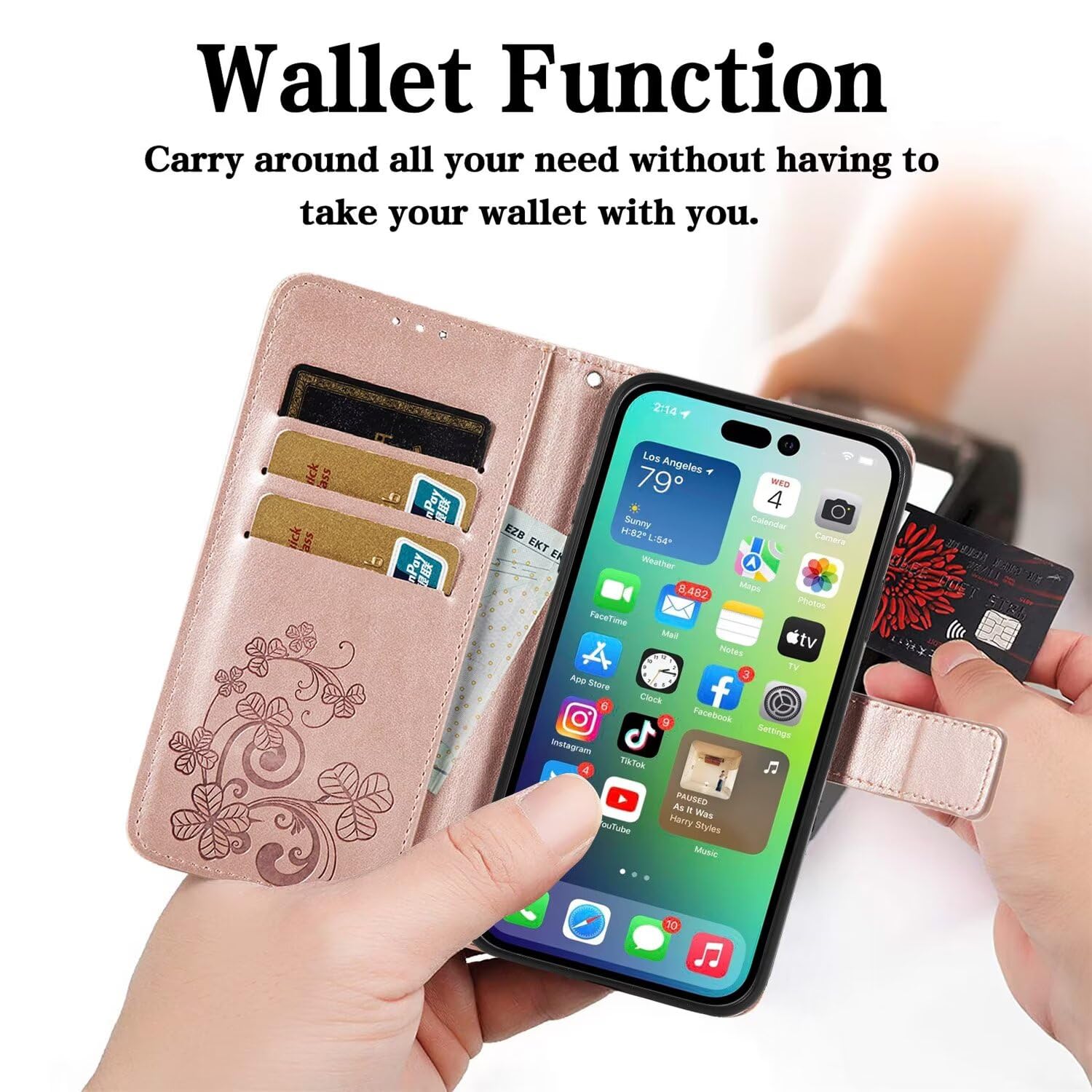 RankOne Skórzane etui do Motorola Moto Edge 60 / Edge 60 Fusion (6,67" cala), Wallet Case z 3 przegródkami na karty 1 przegródka na monety czterolistny wzór koniczyny - niebieski