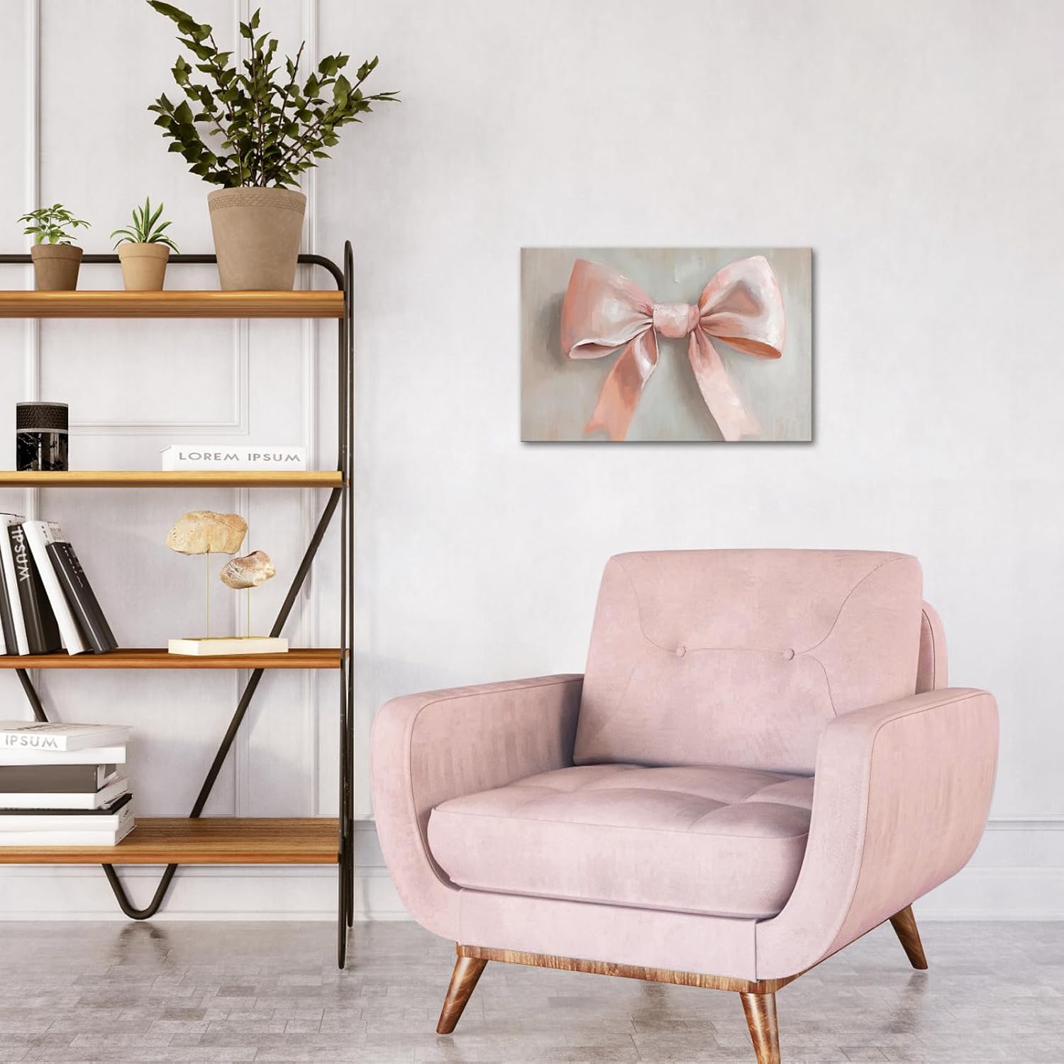 iKNOW FOTO Preppy Pink Bow Wall Art Bowknot Aesthetic Girly Canvas Print for Nursery, Dorm, Girl's Room, Bedroom Decor, Cute Wall Art, Feminine Decor Framed Ready to Hang 16x24 Inches