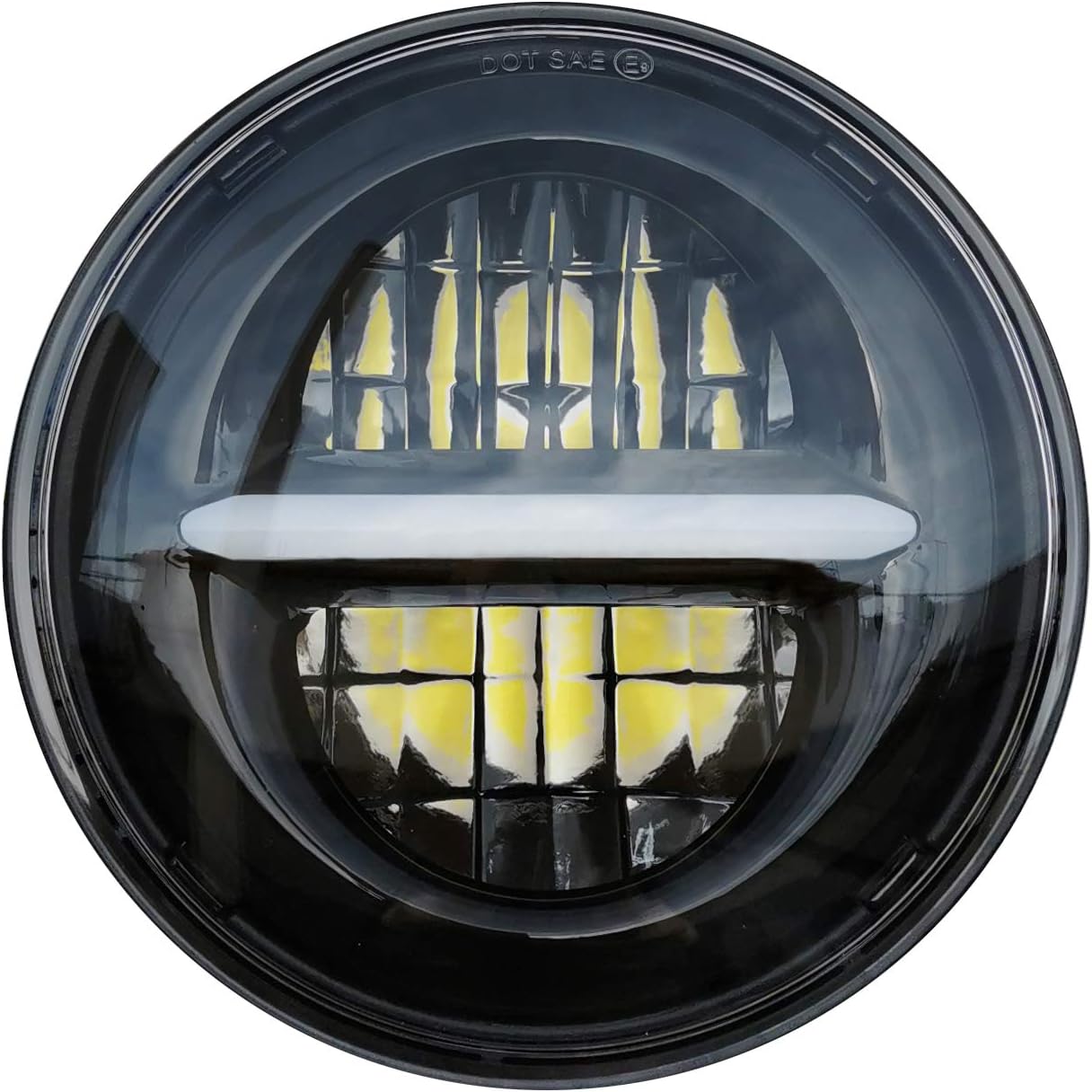 5.75'' LED Headlight for Motorcycle Sportster Dyna Nightster Wide Glide Street Bob Night Rod etc. 5 3/4 inch Round Motorcycle Projection Headlamp with DRL (Black)