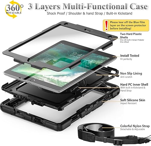 Miniatura 5 de SEYMAC stock Funda para iPad de 6ª / 5ª Generación Funda/Air 2 / Pro de 9.7 pulgadas, Protección Resistente con Protector de Pantalla, con Soporte
