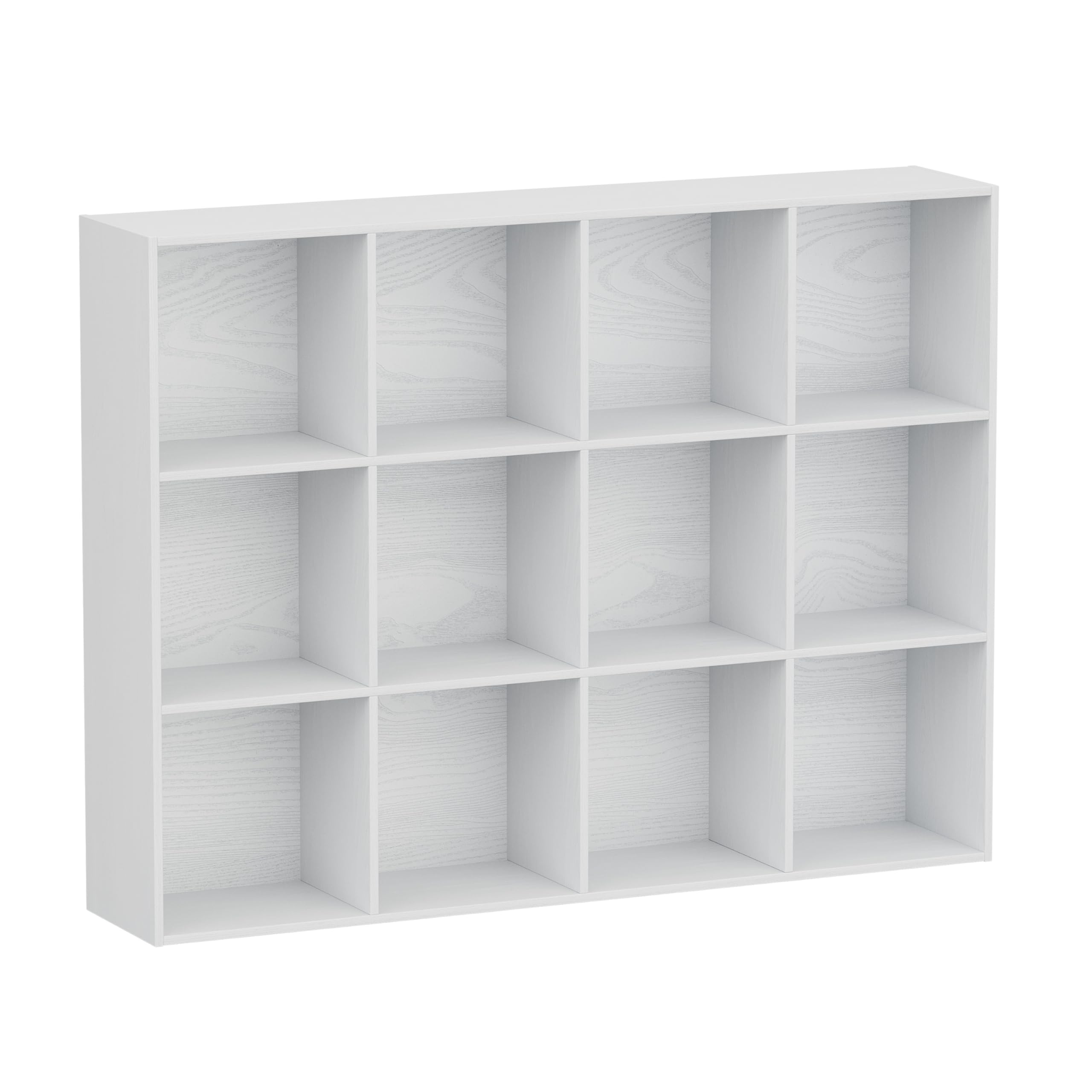 Bücherregal Würfelregal aus Holz mit 12 Fächern, Bücherschrank Standregal mit Geschlossener Rückwand, Aufbewahrungsregal & Raumteiler für Kinderzimmer Wohnzimmer Schlafzimmer Büro, Weiß
