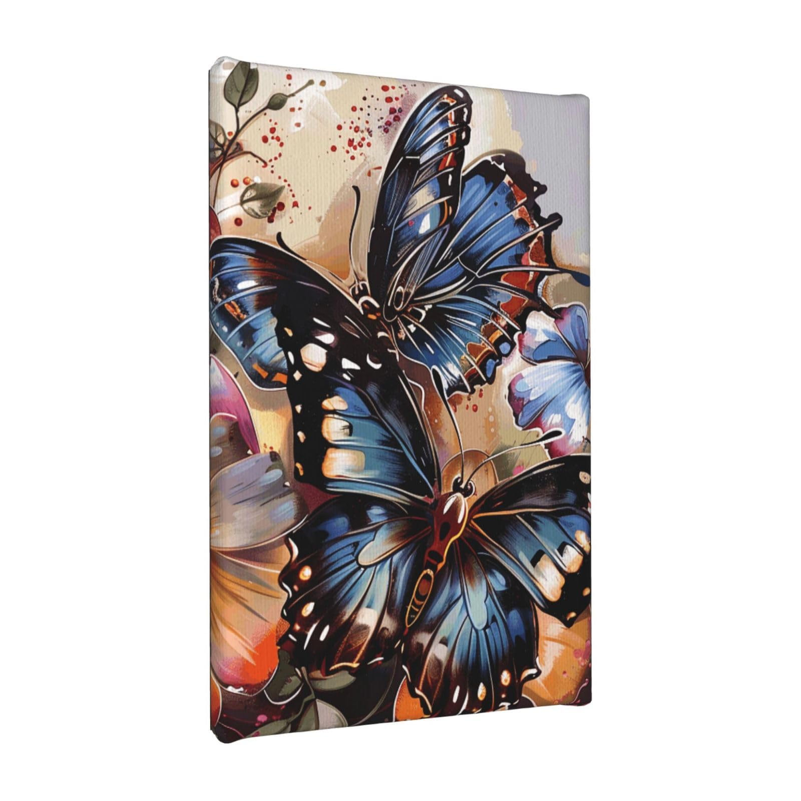YKLJG Butterfly flowers Printed Wall Art Canvas Painting 20x30 CM Wooden Framed Picture Painting Artwork Prints for Bedroom Kitchen Home Office Decor