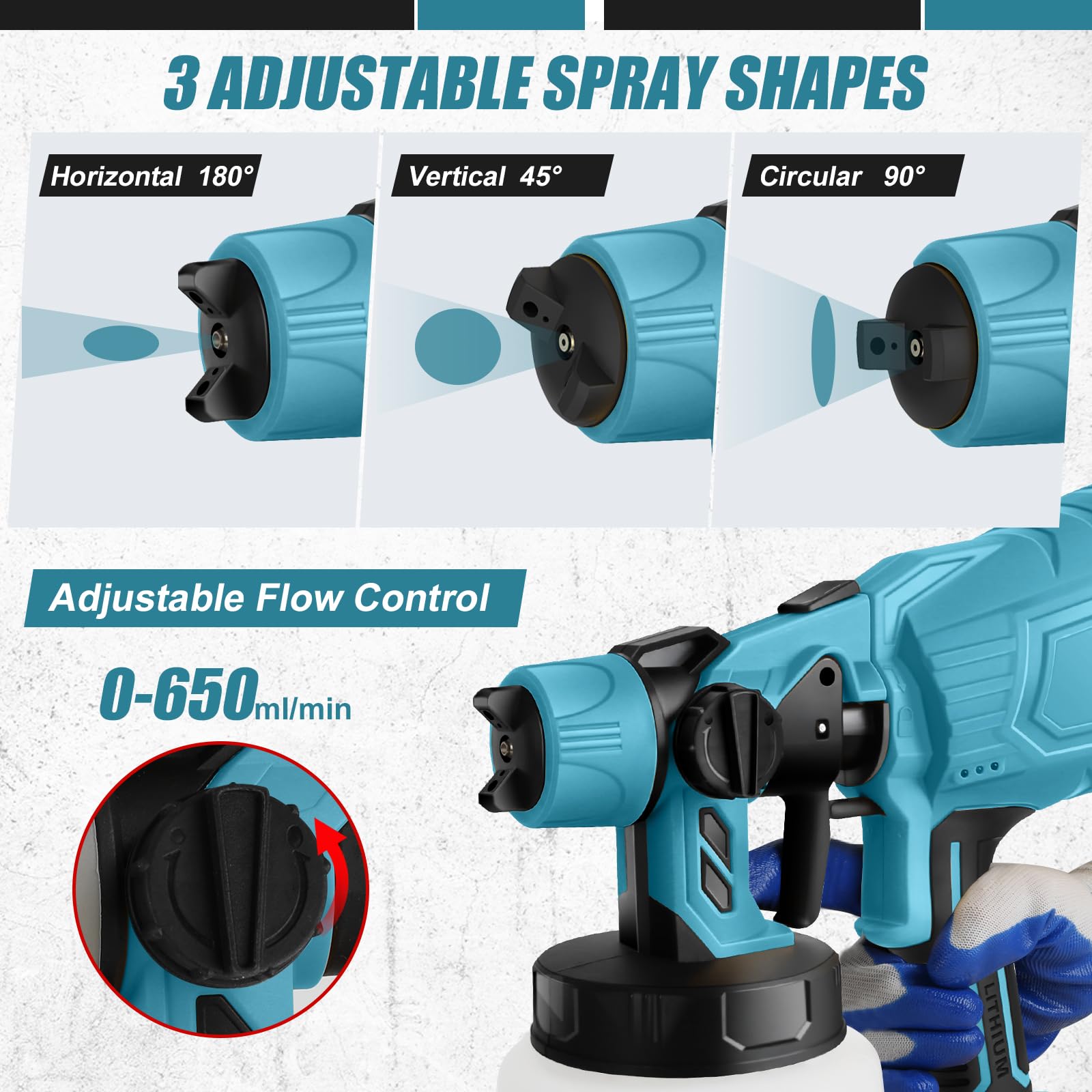 Bezprzewodowy opryskiwacz do akumulatora Makita 18 V LXT, pistolet natryskowy HVLP 300 W, silnik bezszczotkowy, 4 dysze, 3 wzory natryskowe do wnętrz i na zewnątrz, malowanie ścian ogrodzenia domu