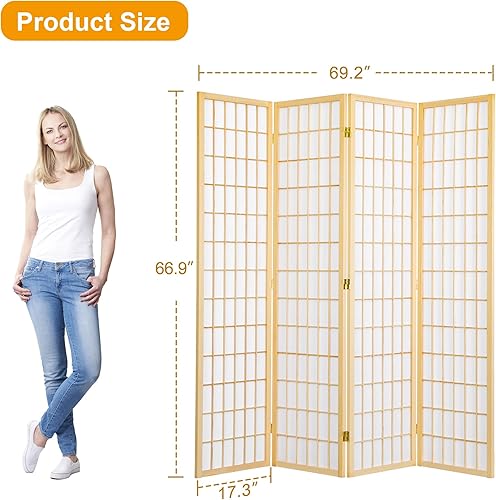 Miniatura 4 de Pantalla Shoji de 4 paneles, divisor de habitación japonés, pantallas de privacidad plegables, para sala de estar, dormitorio, oficina, 66.9