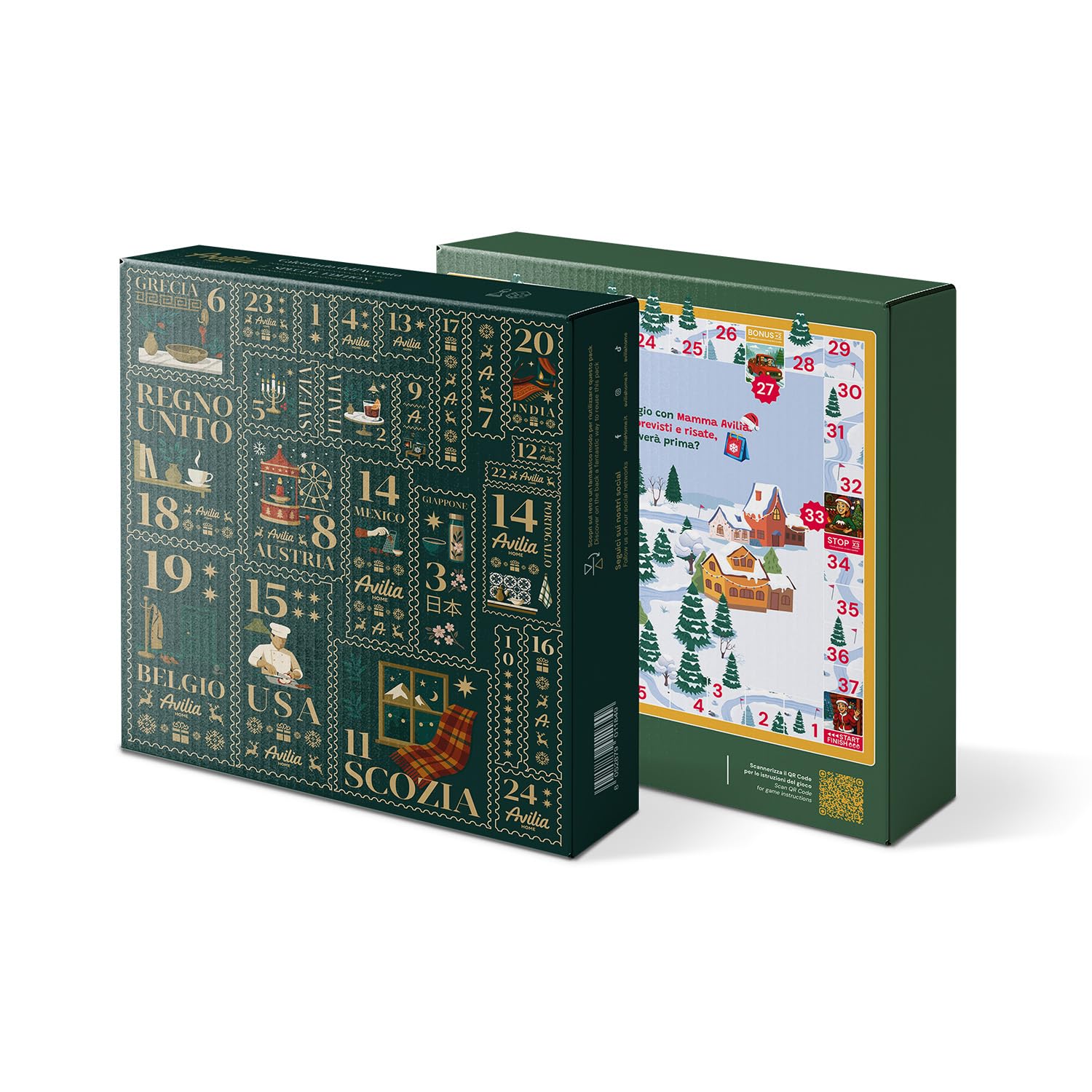 Wintem Calendario de Adviento con 24 regalos temáticos de países del mundo para el hogar, la cocina y el bienestar, idea de regalo original de Navidad con juego de ganso integrado y paquete de lujo