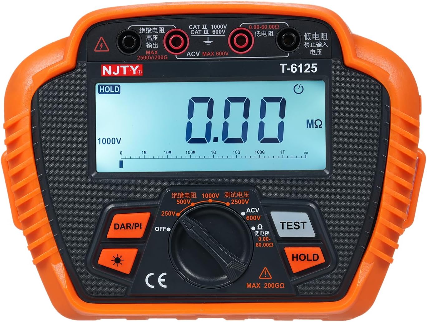 Insulation Resistance Tester 2500V Digital Megohmmeter MAX 200GΩ Measuring Low Resistance Absorption Ratio