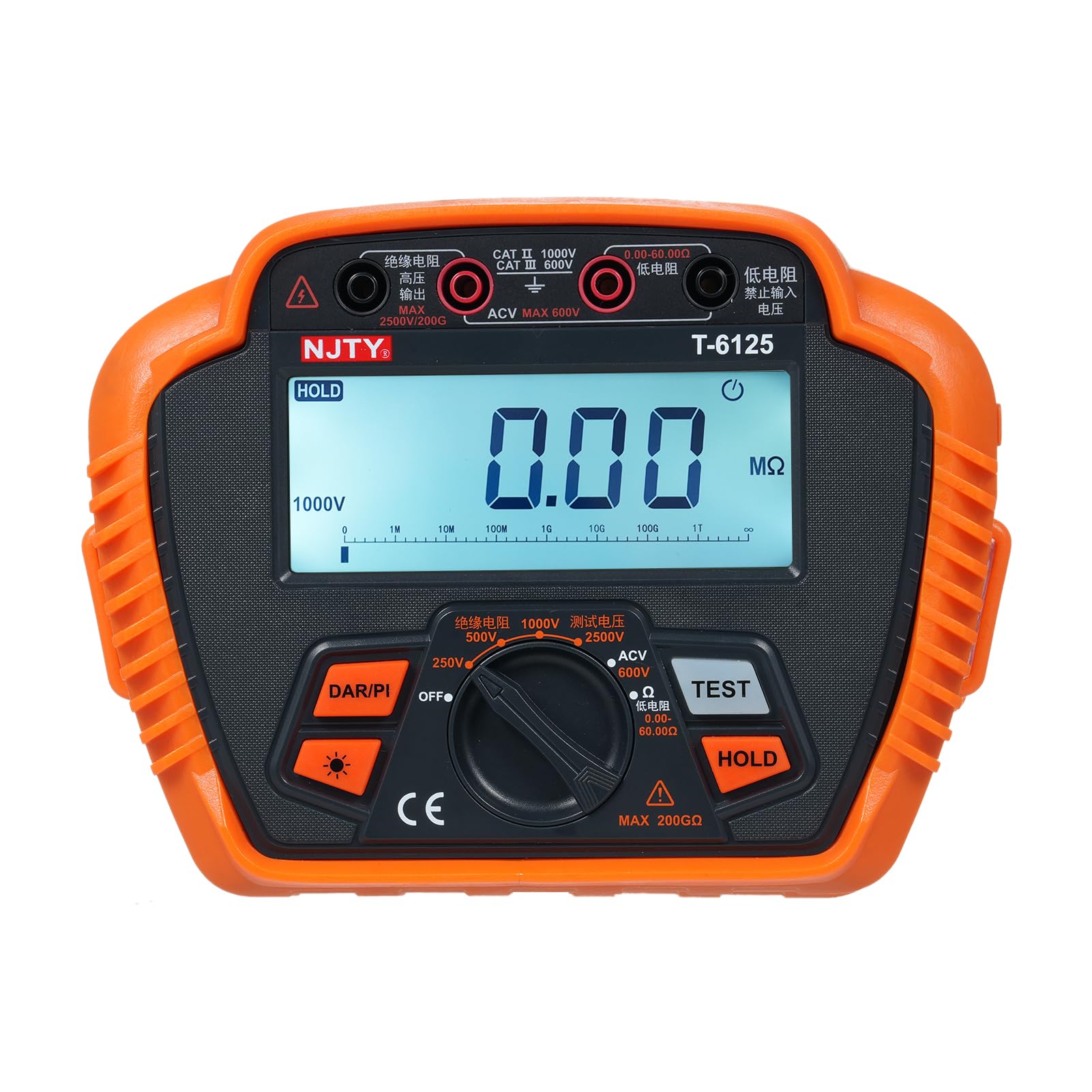 Megohmmètre Testeur de Résistance D'isolement 100V-2500V 0.01 MΩ ~ 200.0 GΩ Gamme Automatique avec Maintien des Données