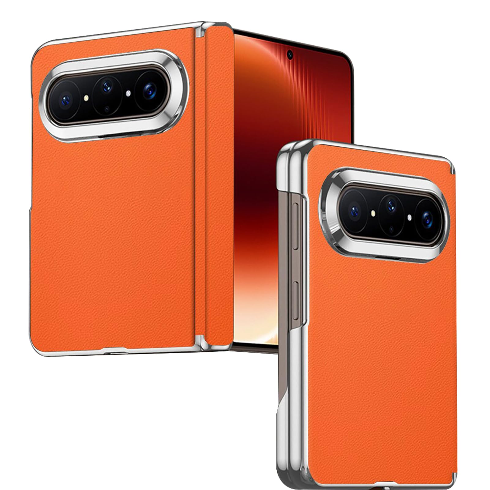 LUOTANL Ultra Thin Case for HuaWei Pura X Max, Hinge Protection Business Style Case Electroplated Raised Edge Cover,Orange,X Max