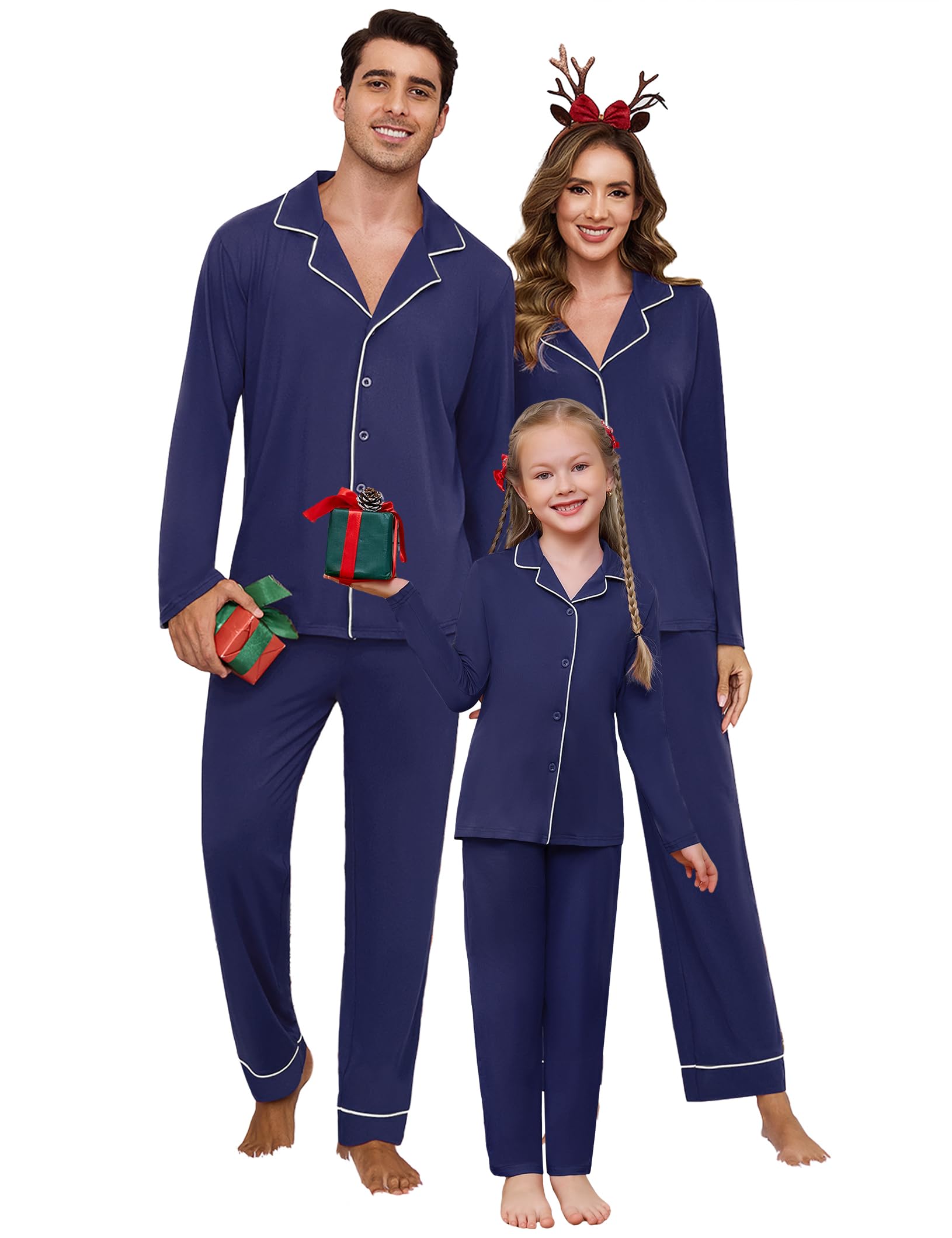 Family Matching Pajamas Set Long Sleeve Button Down Pjs
